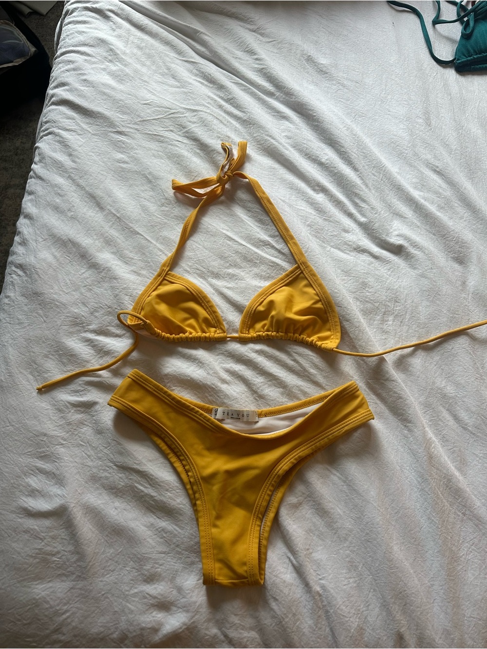 Mustard Yellow Triangle Halter Bikini Set